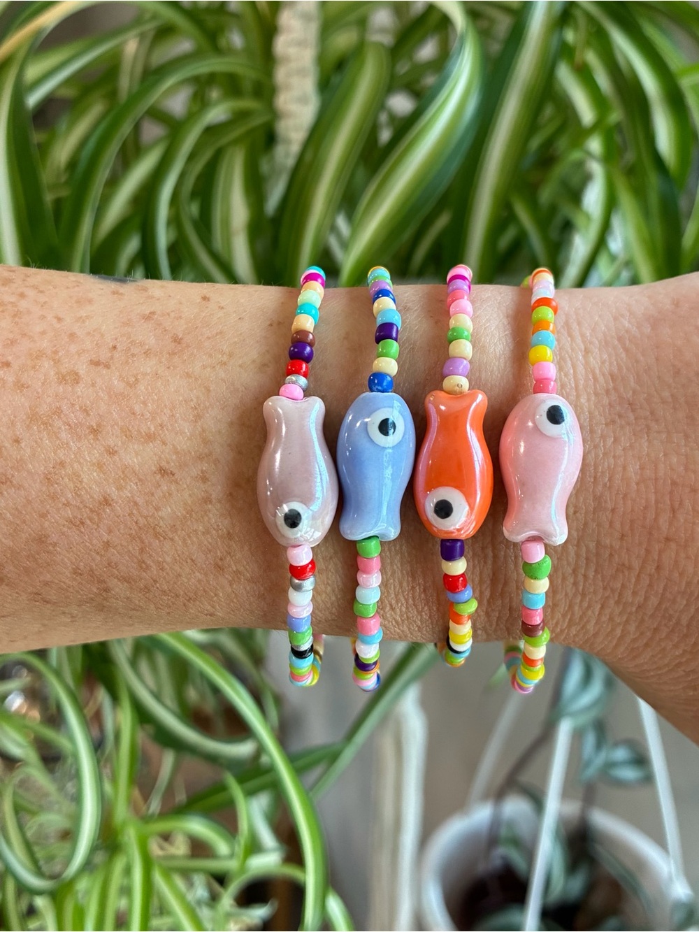 Mystery Rainbow Fish Bracelet Beaded Pride Stretchy Colorful Ceramic Charm